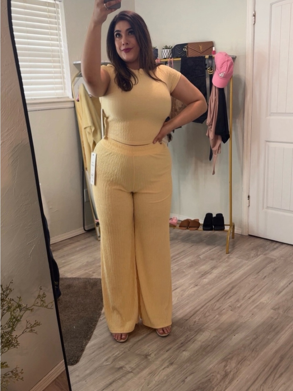 Women's Yellow Ribbed Wide-Leg Jumpsuit